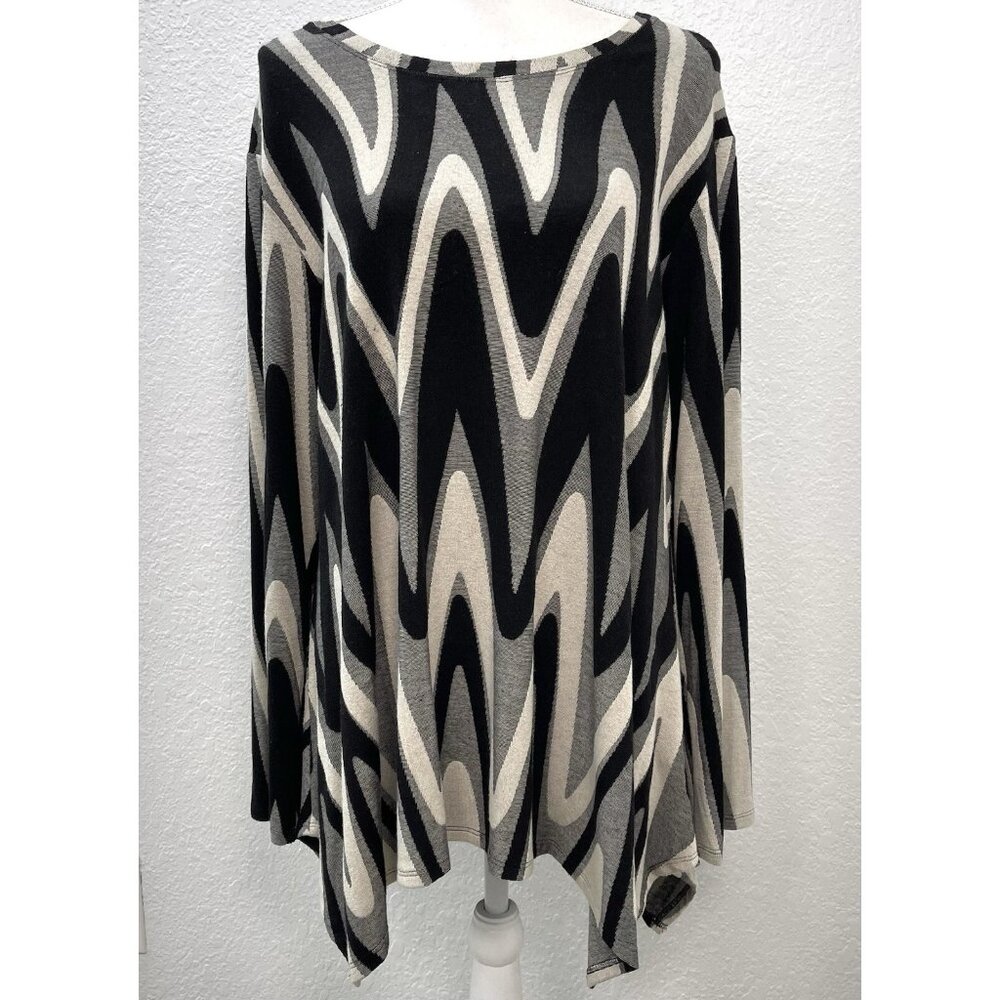 NICHE Nilgun Derman Womens LARGE Black/Ivory New Wave Lagenlook Swing TUNIC Top